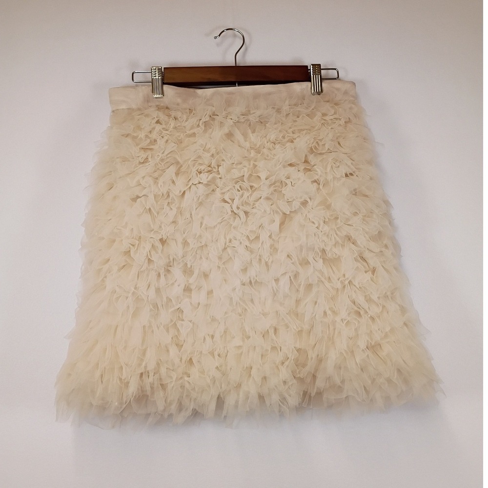 Coquette Balletcore Ann Taylor Womens 6 Cream Ruffled Tulle Mesh Mini Skirt